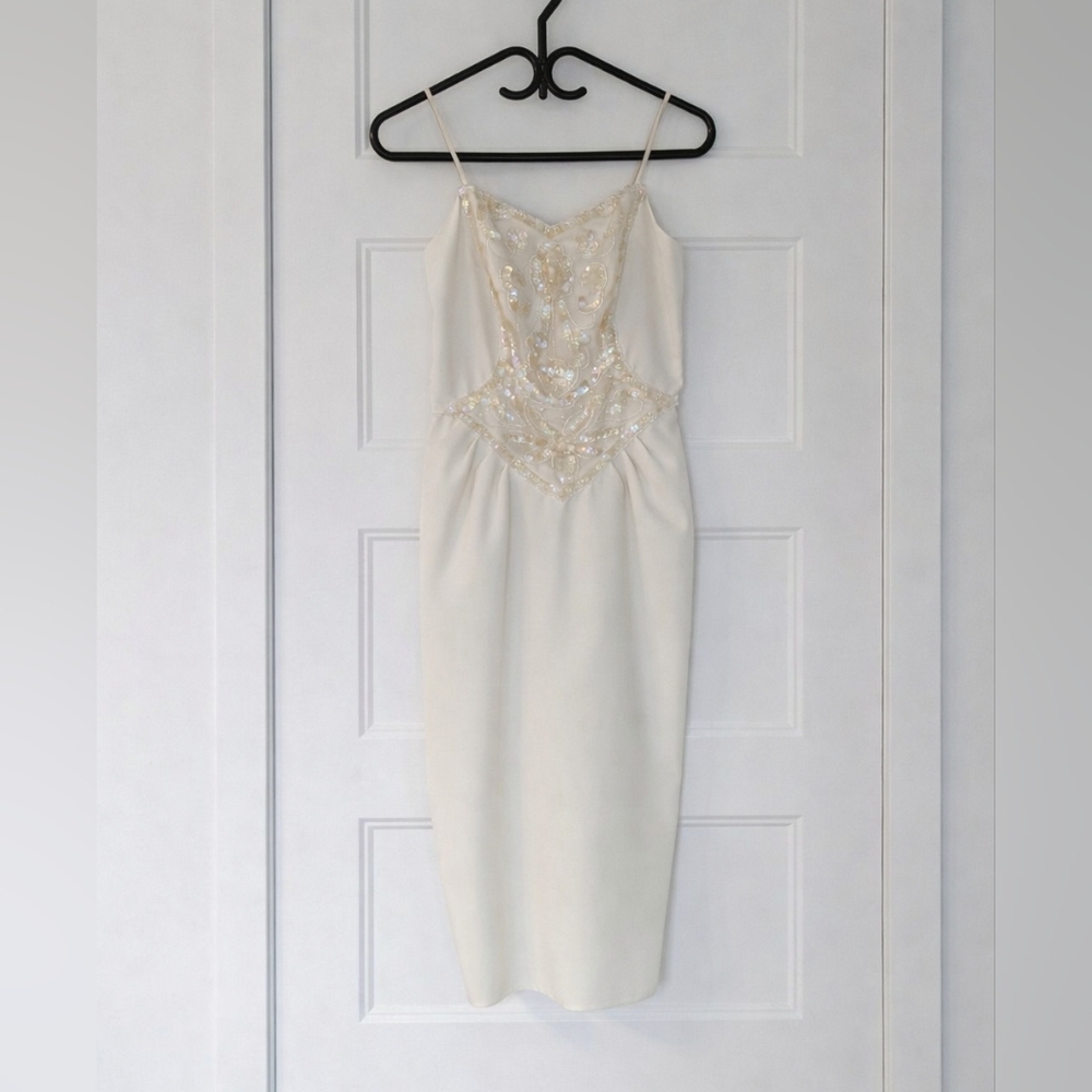 Vintage Wedding Dress ILGWU Union Made Canada Reception Dress Size 6 80s Beaded - Picture 12 of 12